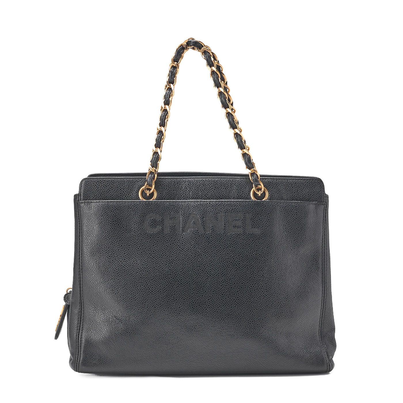 CHANEL シャネル ハンドバッグ ロゴマーク プレートチャーム 黒 ゴールド金具 チェーンハンド レディースバッグ