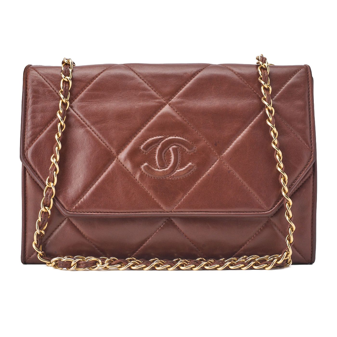 CHANEL シャネル チェーンショルダー ラムスキン ブラウン ココマーク フルフラップ プッシュロック ゴールド金具 レディース