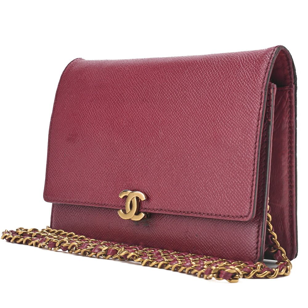 CHANEL シャネル チェーンウォレット キャビアスキン プッシュロック ココマーク 赤 ゴールド金具 ブランド