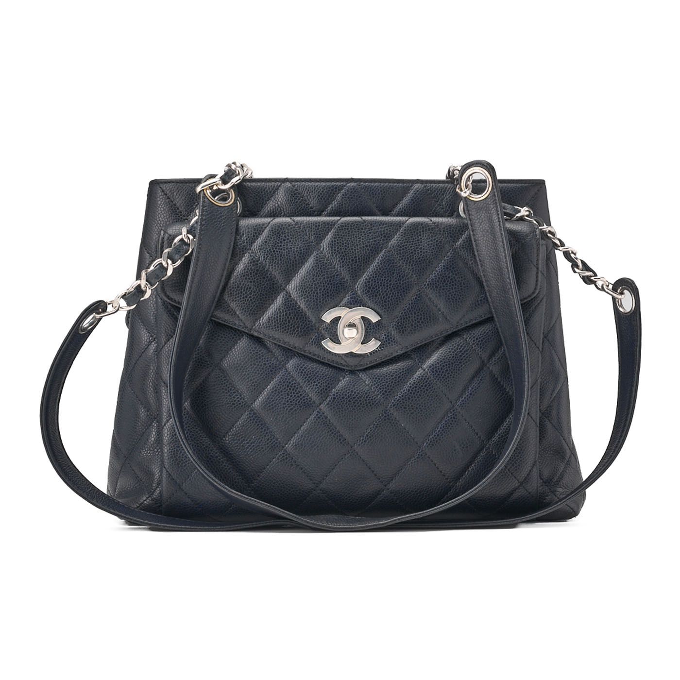 CHANEL シャネル マトラッセ アウトサイドフラップ ショルダーバッグ キャビアスキン ネイビー シルバー金具 レディースバッグ ハイブランド