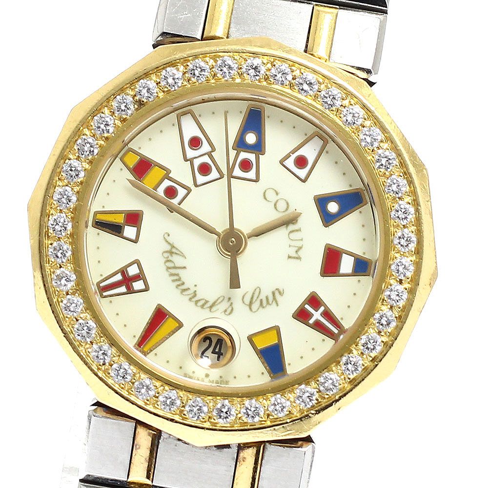 コルム CORUM 39.912.28 V-52 アドミラルズカップ デイト ダイヤベゼル クォーツ レディース_916937
