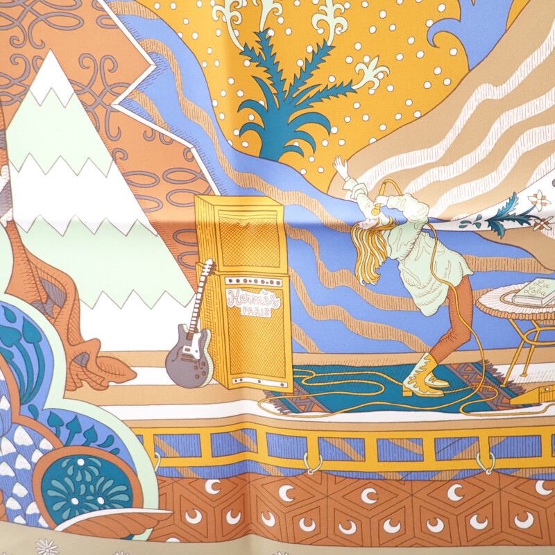 エルメス HERMES カレ90 Le Premier Chant スカーフ シルク イエロー レディース Sランク