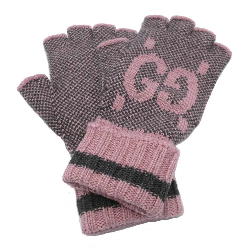 グッチ 手袋 Lサイズ アパレル GUCCI GG ロゴ カシミヤ フィンガーレスグローブ 指なし スマホ対応 L 726586 グラファイト×ピンク アウトレット レディース