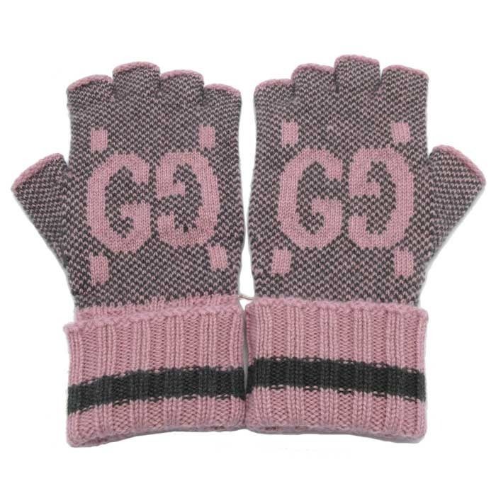 グッチ 手袋 Lサイズ アパレル GUCCI GG ロゴ カシミヤ フィンガーレスグローブ 指なし スマホ対応 L 726586 グラファイト×ピンク アウトレット レディース