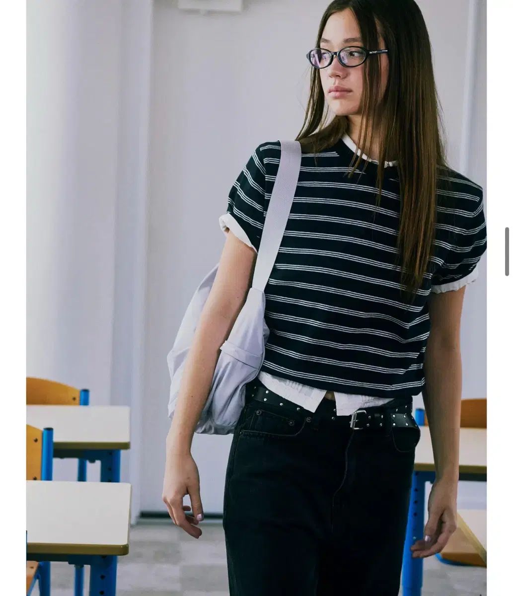 LOW CLASSIC ロウ クラシック ストライプ クルーネック ニット - ブラック LC252KN06NB