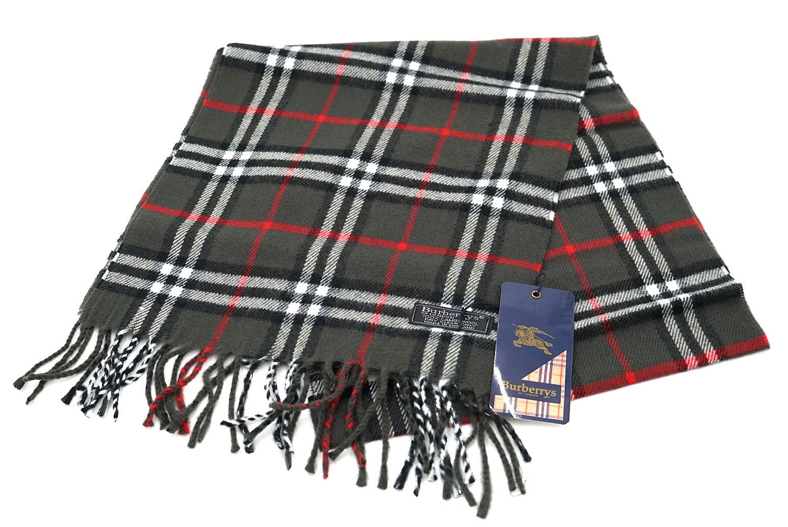 Burberrys ヴィンテージ バーバリーチェック柄フリンジスカーフ マフラー ダークグレー