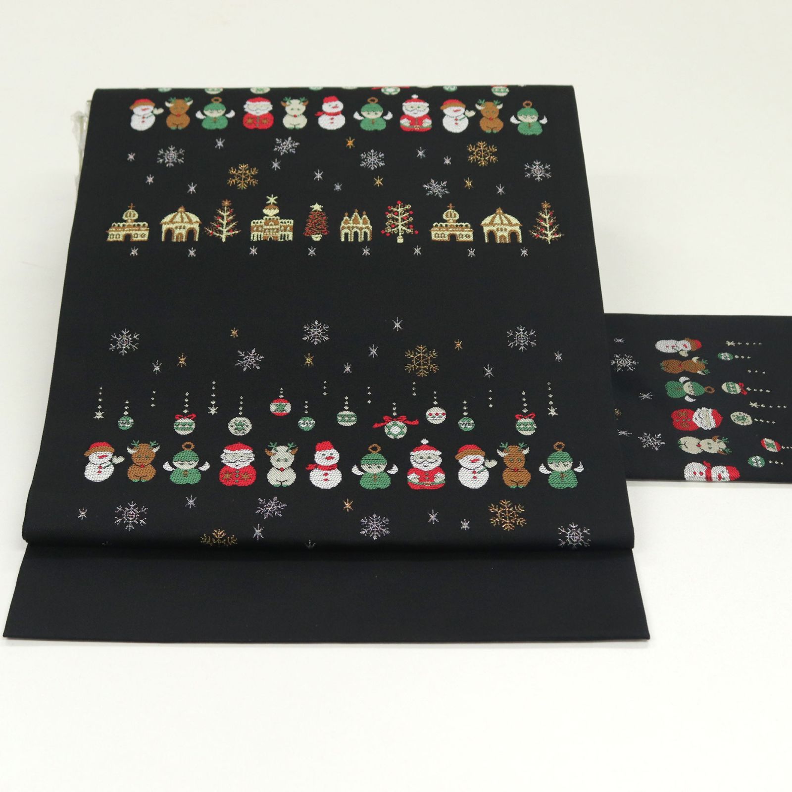 ona 4589 お仕立て上がり 西陣織 九寸 名古屋帯 ボーダー 雪だるま