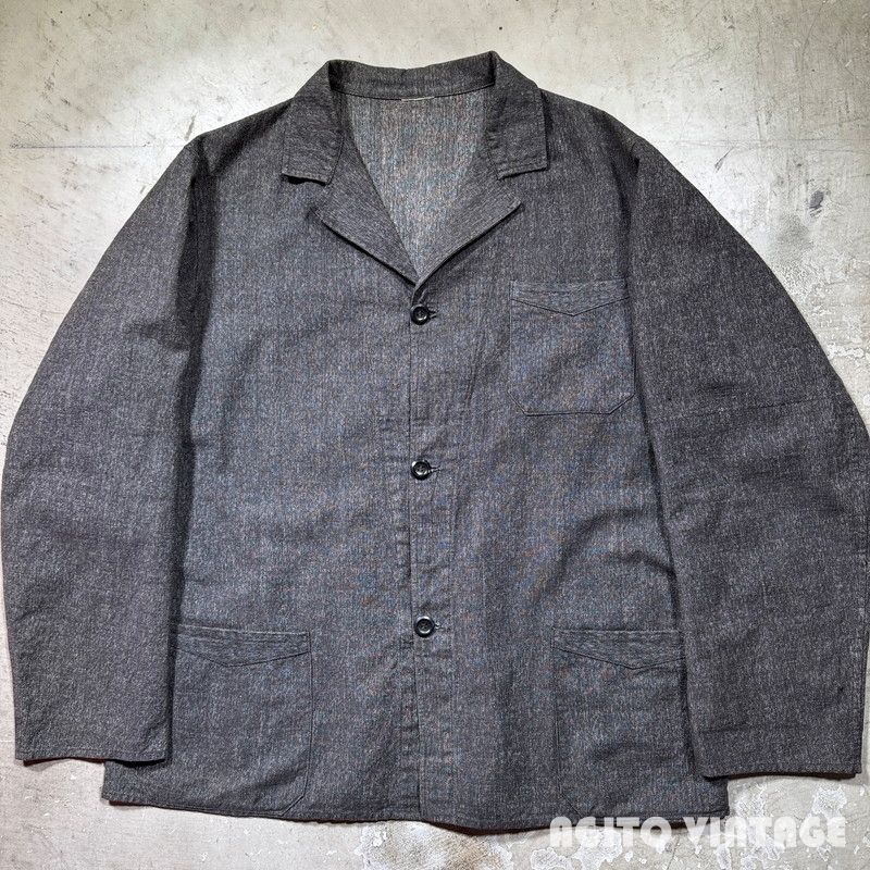 50 s Unknown フレンチブラックシャンブレーワークジャケット Vポケット グッドコンディション M相当