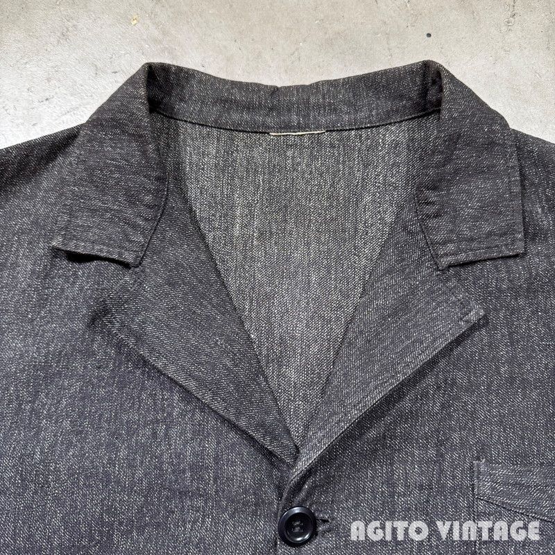 50 s Unknown フレンチブラックシャンブレーワークジャケット Vポケット グッドコンディション M相当