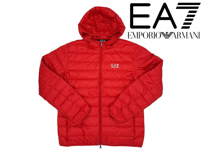 EA7 EMPORIO ARMANI EA7 エンポリオ アルマーニ 8NPB24 PNGPZ 1461 EA7ロゴ入り レッド系 ナイロン フード付き 男性向け ダウンジャケット メンズXLサイズ