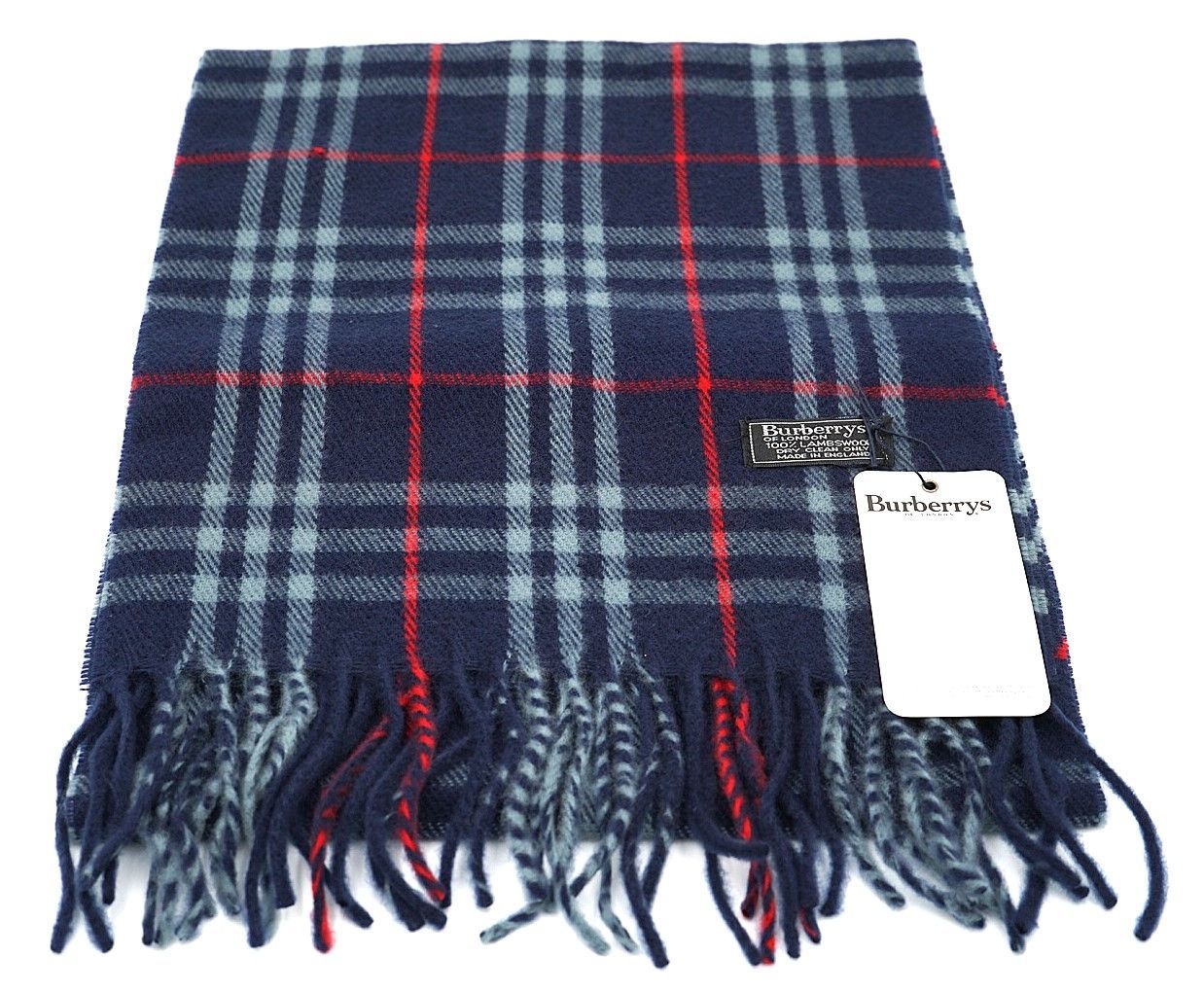 Burberrys ヴィンテージ バーバリーチェック柄フリンジスカーフ マフラー ネイビー