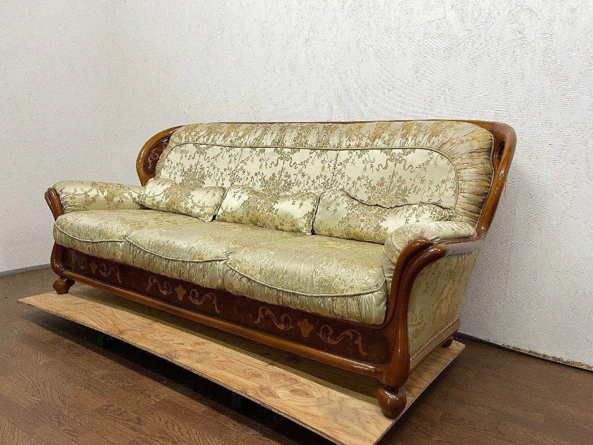 豪華 スペイン製 TEYMA 金華山風 3人掛けソファ トリプル 応接 家具 英国アンティーク調 ファブリック ヨーロピアンスタイル 貝1271
