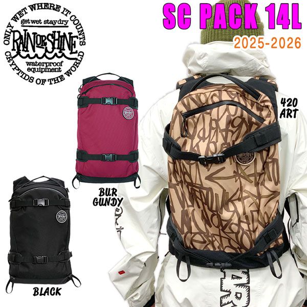 25-26 レインオアシャイン サイドカントリーパック14L RAIN OR SHINE SC PACK 14L スノーボード バッグ 鞄 ブラック バーガンディ ４２０アート