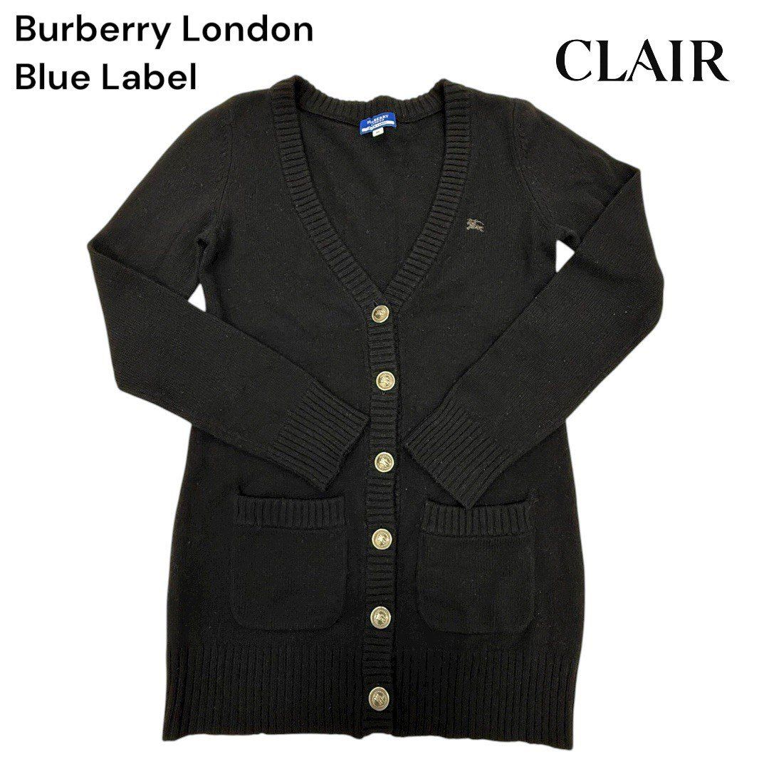 バーバリーブルーレーベル ウール ニット カーディガン Vネック 38 ブラック レディース BURBERRY BLUE LABEL
