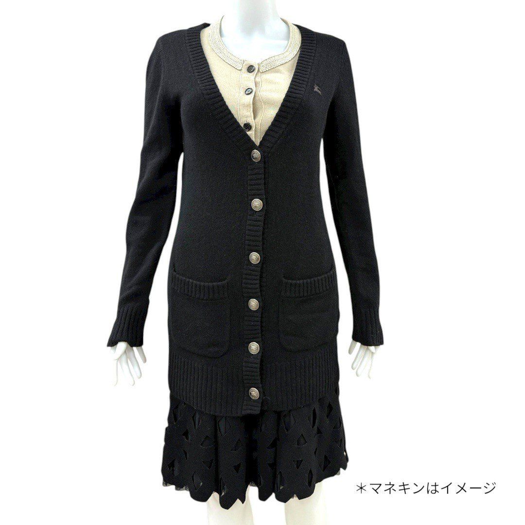  バーバリーブルーレーベル ウール ニット カーディガン Vネック 38 ブラック レディース BURBERRY BLUE LABEL 長袖 カーディガン ボレロ アンサンブル