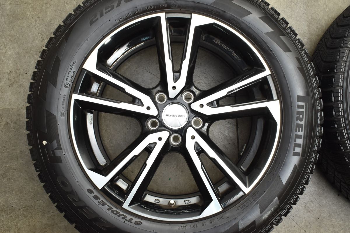  程度良好品 ユーロテック 17 in 7 J 45 PCD 108 ピレリ アイスゼロ FR 215 65 R プジョー 3008 408 5008 シトロエン C 5エアクロス 5 X 17インチ タイヤ ホイールセット