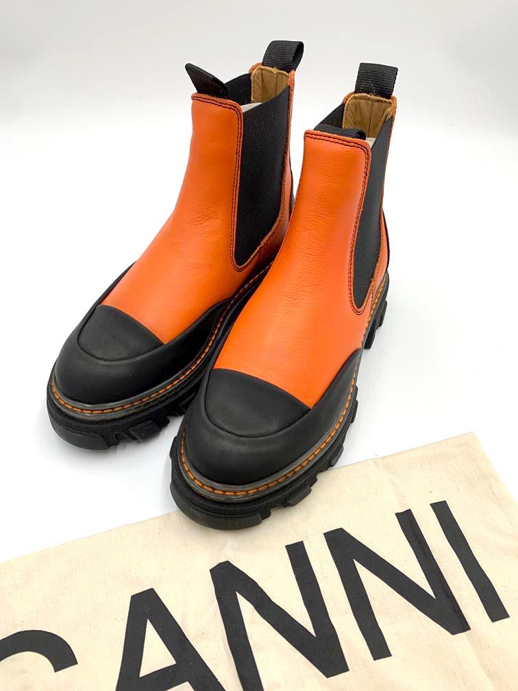 GANNI ガニー ショート チャンキー サイドゴア ブーツ size 38 オレンジ レディース