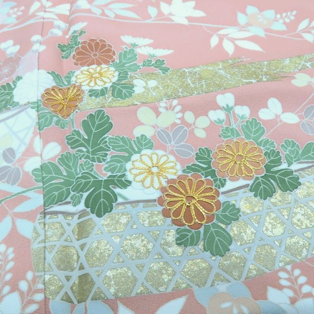  百華 Y 3931 正絹 鈴乃屋謹製 金駒刺繡 仕付け糸付 手縫い 訪問着 着物 訪問着 付け下げ 着物