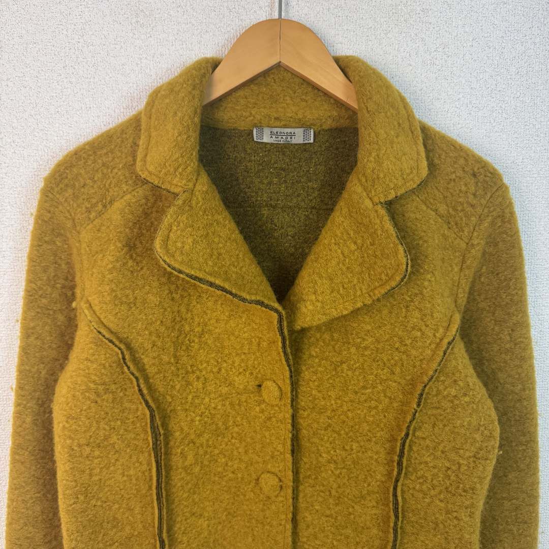 ELEONORA AMADEI エレオノラ アマデイ ウールジャケット パイピング アースカラー マスタード レディース 古着 レトロ