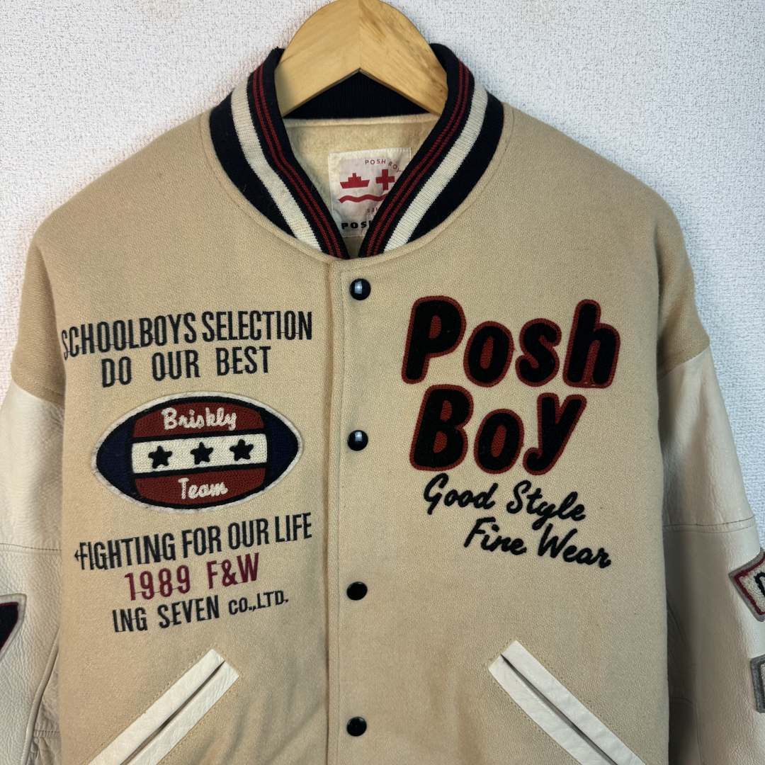 【POSH BOY】 80s ポッシュボーイ 袖レザースタジャン ワッペン 刺繍 80s 90s Posh Boy ポッシュボーイ スタジャン 袖レザー ワッペン 刺繍