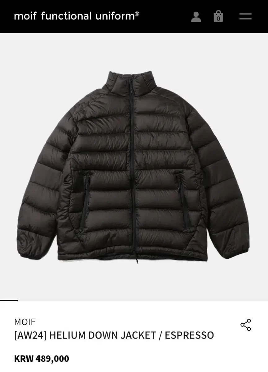 moif モイフ ヘリウム軽量ダウン エスプレッソ 2サイズ