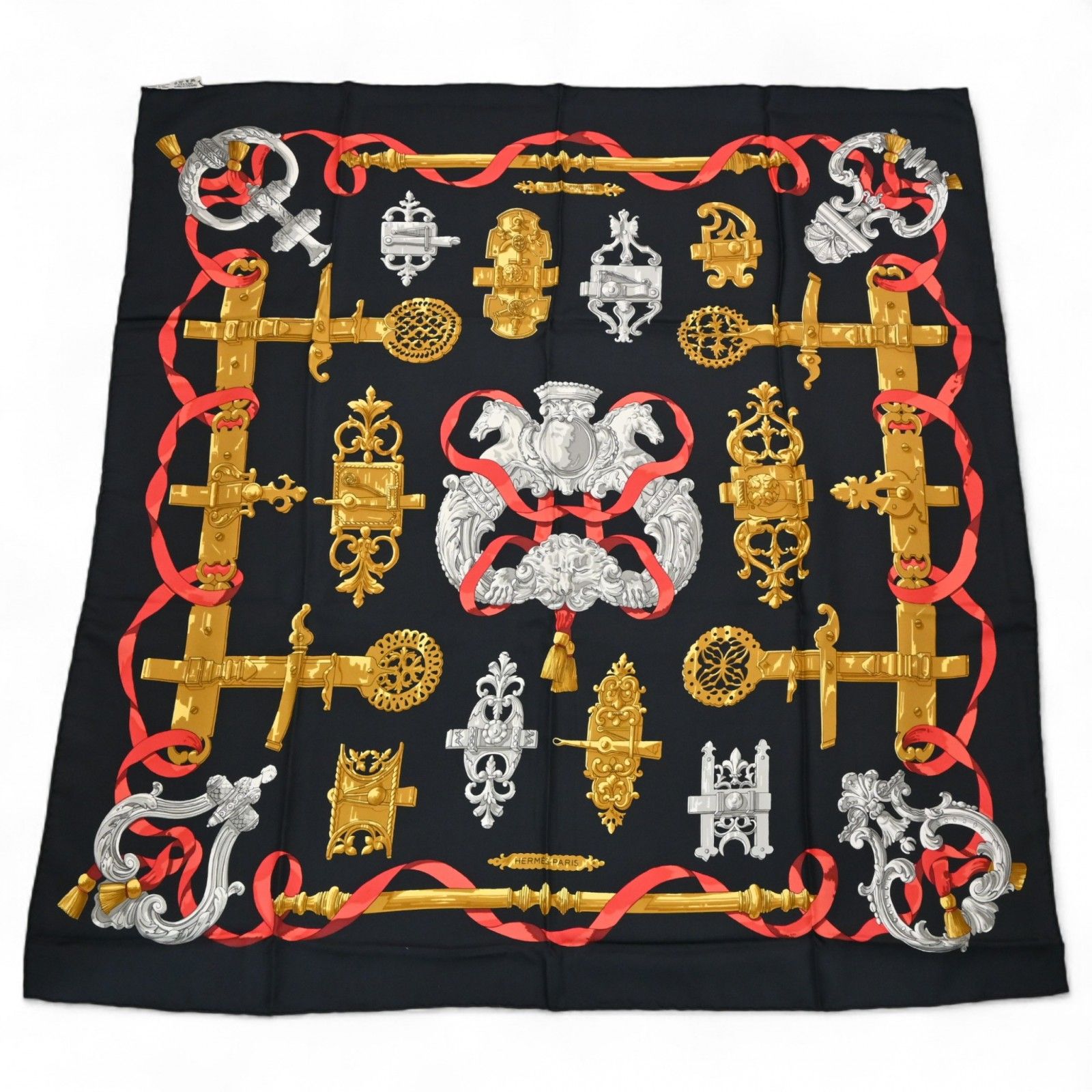 エルメス カレ90 スカーフ 鉄細工 FERRONNERIE Aランク he5517kk