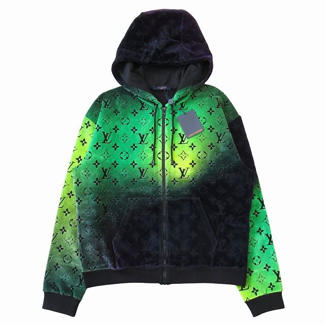 24SS ルイヴィトン LOUIS VUITTON モノグラム ベルベット ジップアップ パーカー ジャケット ブルゾン グラデーション アーカイブ 1AFB60 サイズL グリーン マルチ メンズ