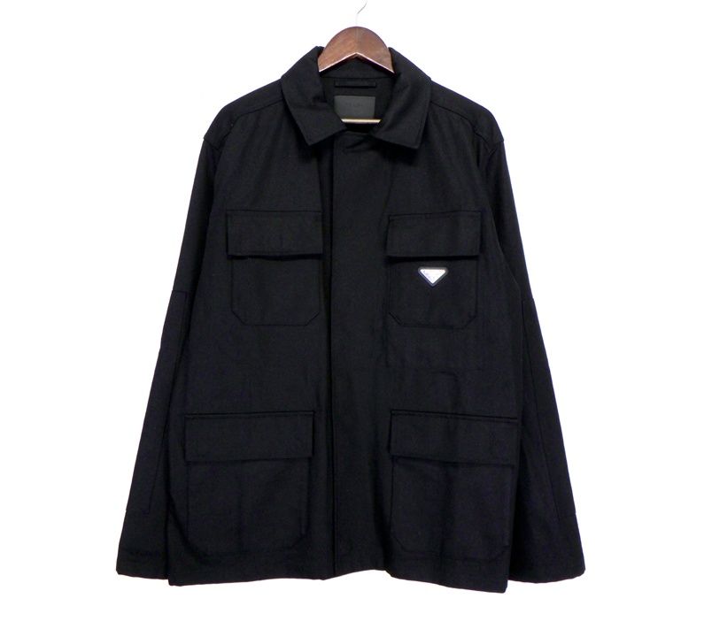 プラダ PRADA 25SS Triangle Logo Black Cotton Jacket SGC830 S000 11BZ 三角プレート トライアングル ロゴ コットン ジャケット h5967