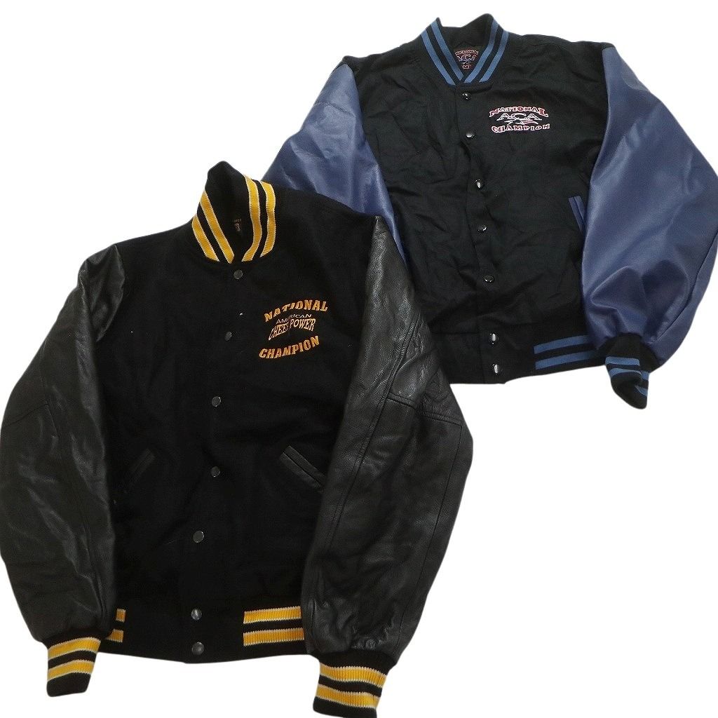 古着卸 袖レザー切り替え スタジャン ジャケット 2枚セット メンズ M カレッジ風 古着 NC5555