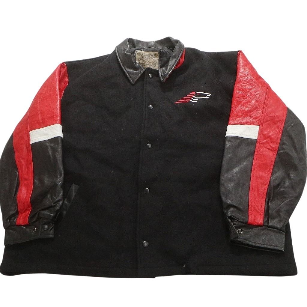 古着卸 袖レザー切り替え スタジャン ジャケット 2枚セット メンズ XL ワッペン カレッジ 古着 NC5554