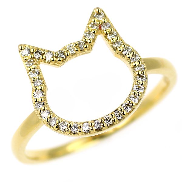 K18YG ダイヤモンド リング 0.16ct ネコ アニマル - メルカリ 