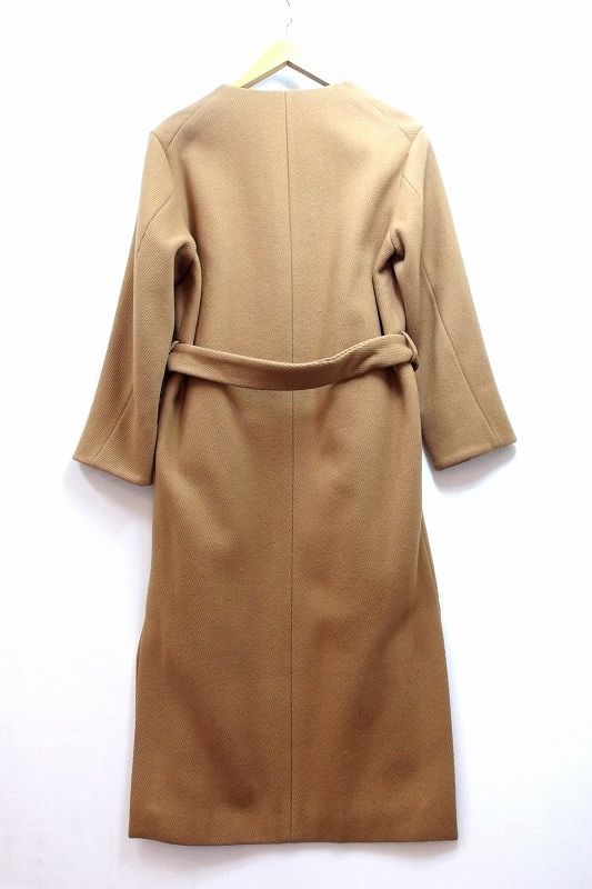 224218 DRESSTERIOR ドレステリア ウール ラップ ガウン ロングコート 36 キャメル