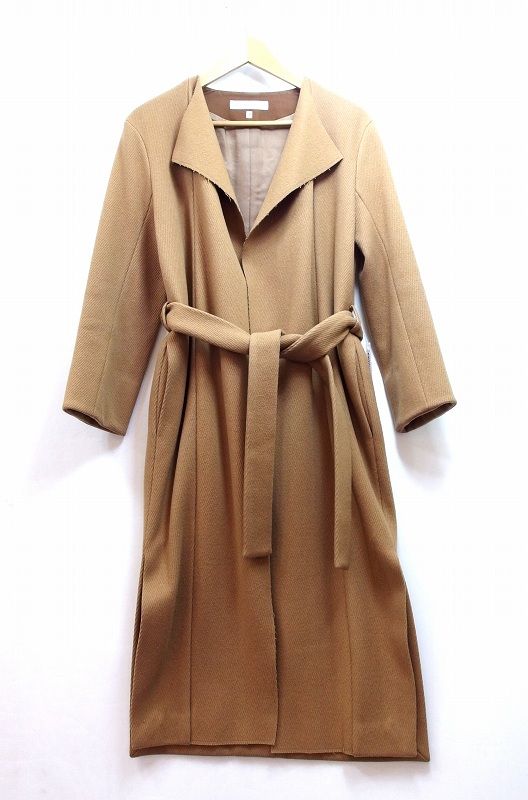 224218 DRESSTERIOR ドレステリア ウール ラップ ガウン ロングコート 36 キャメル