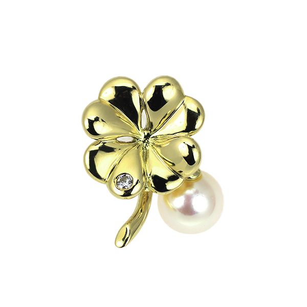 ミキモト K18YG アコヤ真珠 ダイヤモンド ピンブローチ 径約5.7mm