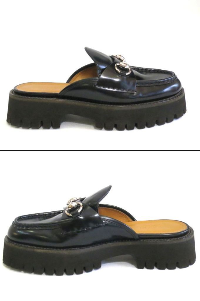 227063 GUCCI グッチ ホースビット ミュール レザー厚底シューズ 37 764207 ブラック