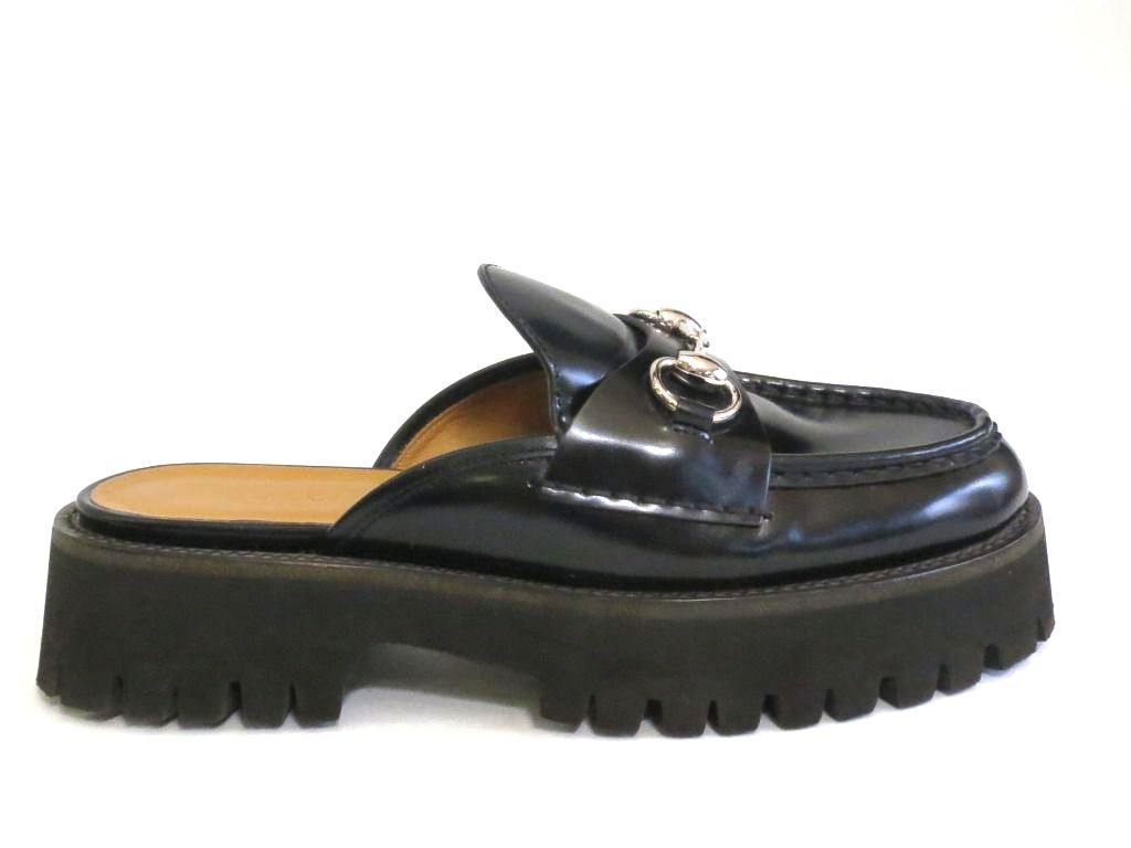 227063 GUCCI グッチ ホースビット ミュール レザー厚底シューズ 37 764207 ブラック