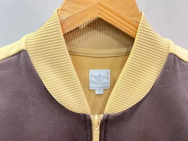 90s 万国旗タグ adidas アディダス size M トラックジャケット トレフォイル 刺繍ロゴ ツートーン ジップアップ イエロー ブラウン メンズ