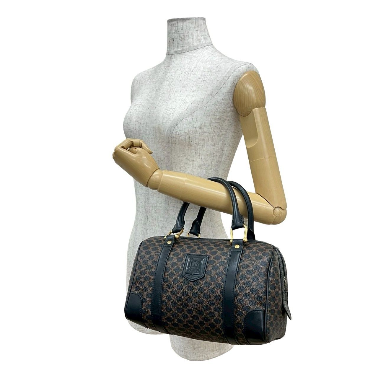 CELINE セリーヌ ヴィンテージ マカダム ブラゾン トリオンフ 柄 レザー ハンドバッグ ミニ ボストンバッグ ブラック 30694