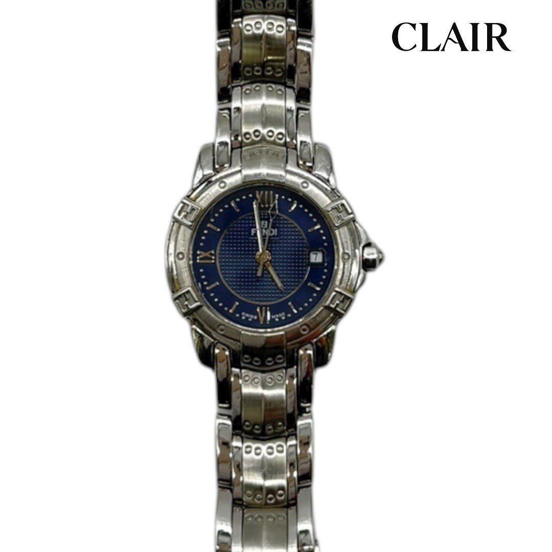 フェンディ 腕時計 FF ステンレスベルト シルバー ブルー スイス製 レディース FENDI