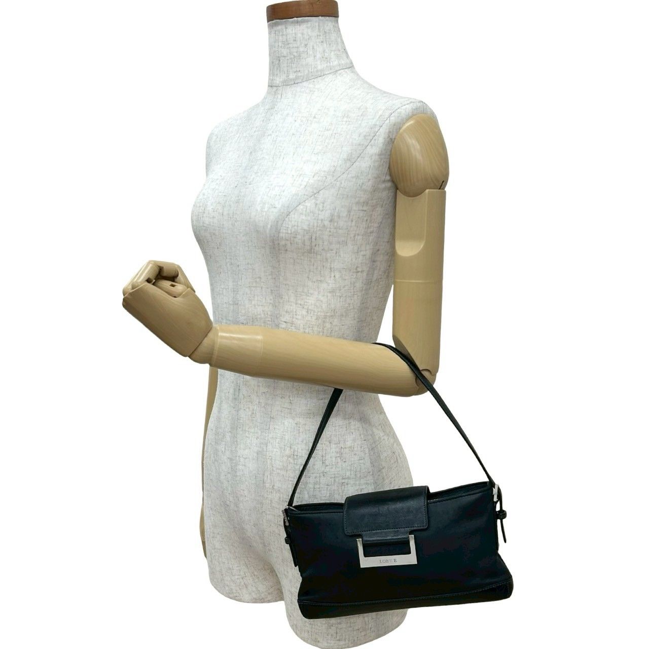 LOEWE ロエベ ロゴ 金具 レザー 本革 ハンドバッグ ワン ショルダーバッグ ミニ トートバッグ ポーチ ブラック 黒 21180