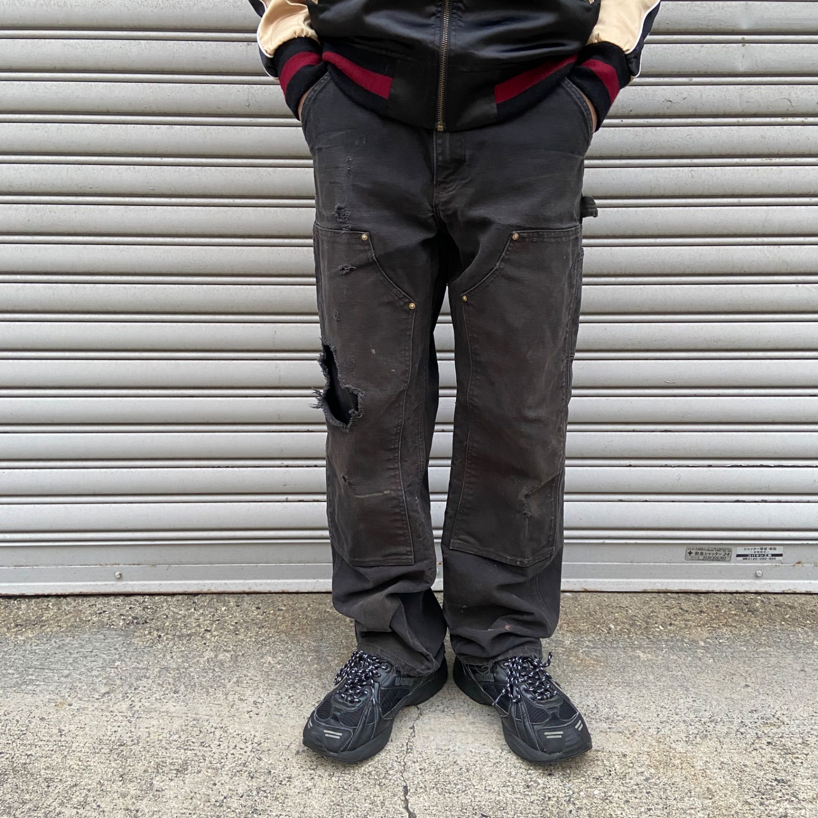 カーハート　carhart ダブルニー　ブラック　ボロ Carhartt ダブルニーワークパンツ 黒 DEADSTOCK USA製