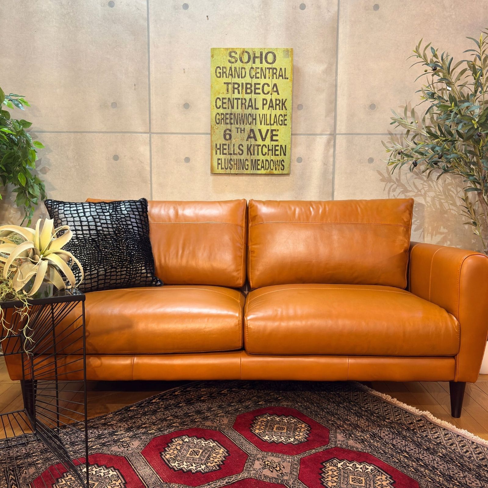 オイルレザー 総革張り 2.5人掛けソファ キャメルブラウン ヴィンテージライク エイジング ナチュラルレザー クッション別売