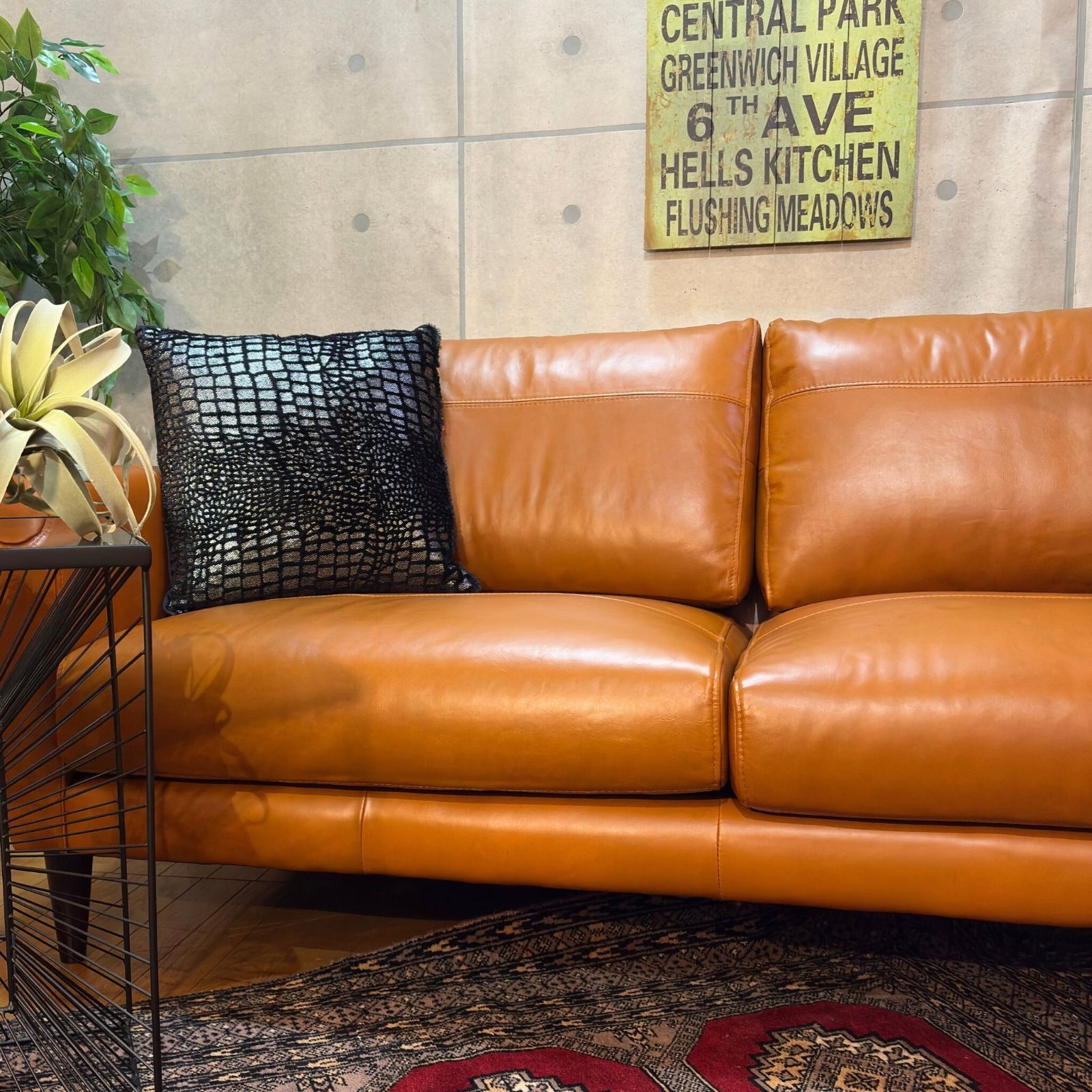 ヴィンテージライク　ソファ 新品】オイルレザー 総革張り 2.5人掛けソファ キャメルブラウン