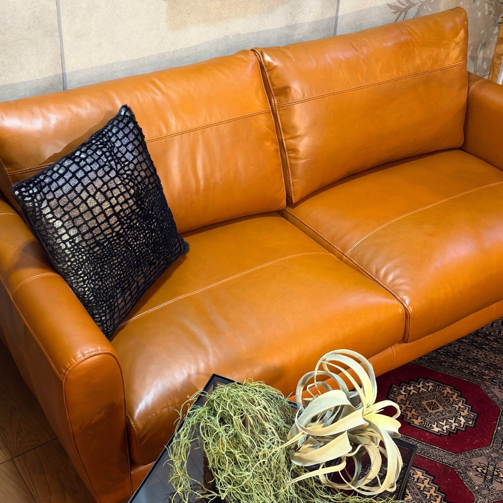 新品】オイルレザー 総革張り 2.5人掛けソファ キャメルブラウン