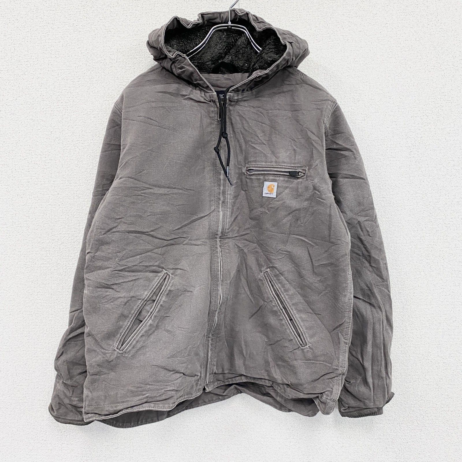 古着 Carhartt カーハート LOOSE FIT サンドストーンシエラジャケット フルジップダックパーカー ボアライナー 灰色 グレー Mサイズ
