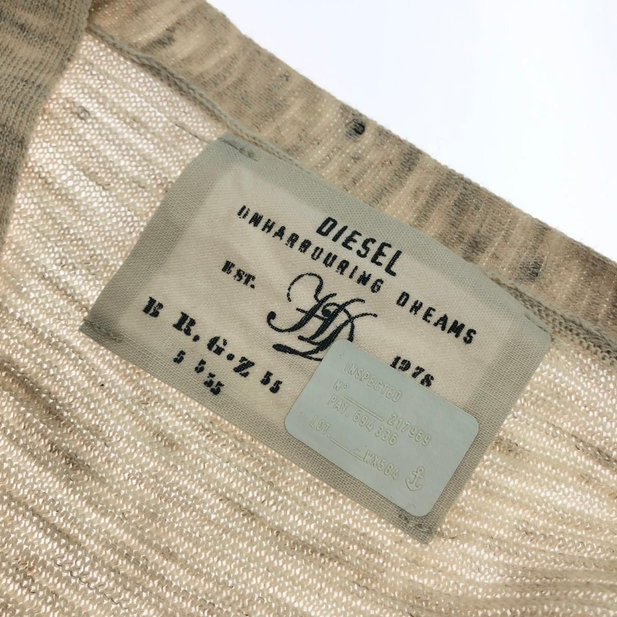 【レア】DIESEL ベージュ プリントヘンリーネックセーター DIESEL ディーゼル ヘンリーネックニットソー サイズ:L ベージュ