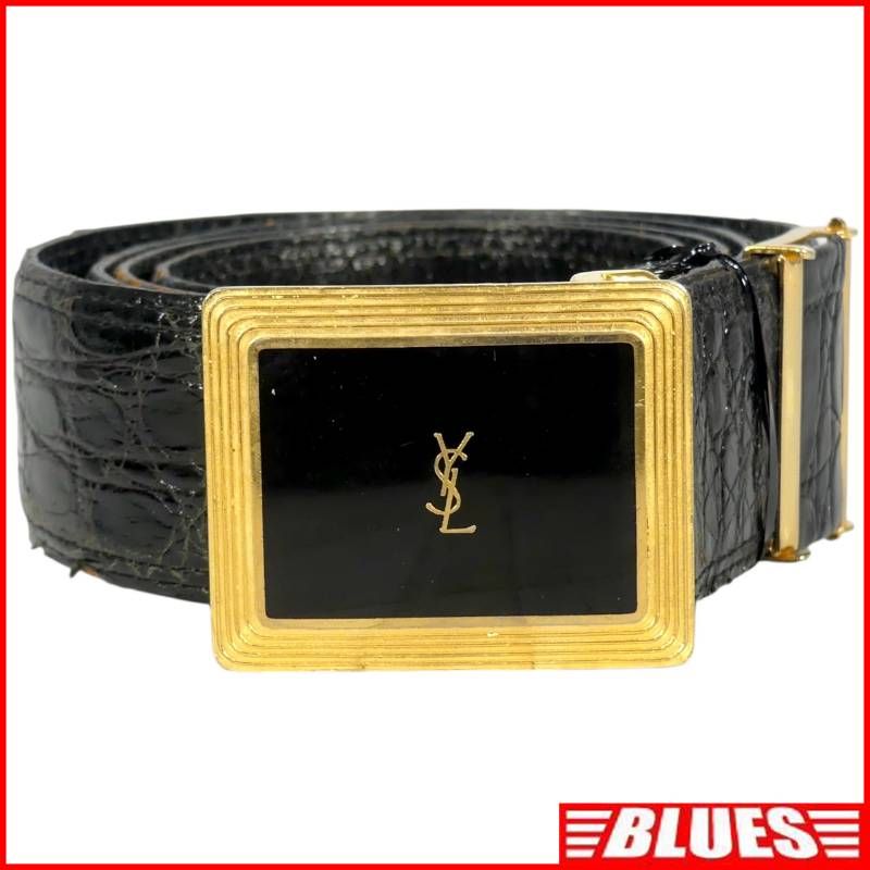 YVES SAINT LAURENT イヴサンローラン イタリア製 ベルト 本革 レザー 黒 クロコ型押し ベルト一覧 SEULB屋着古 X8043