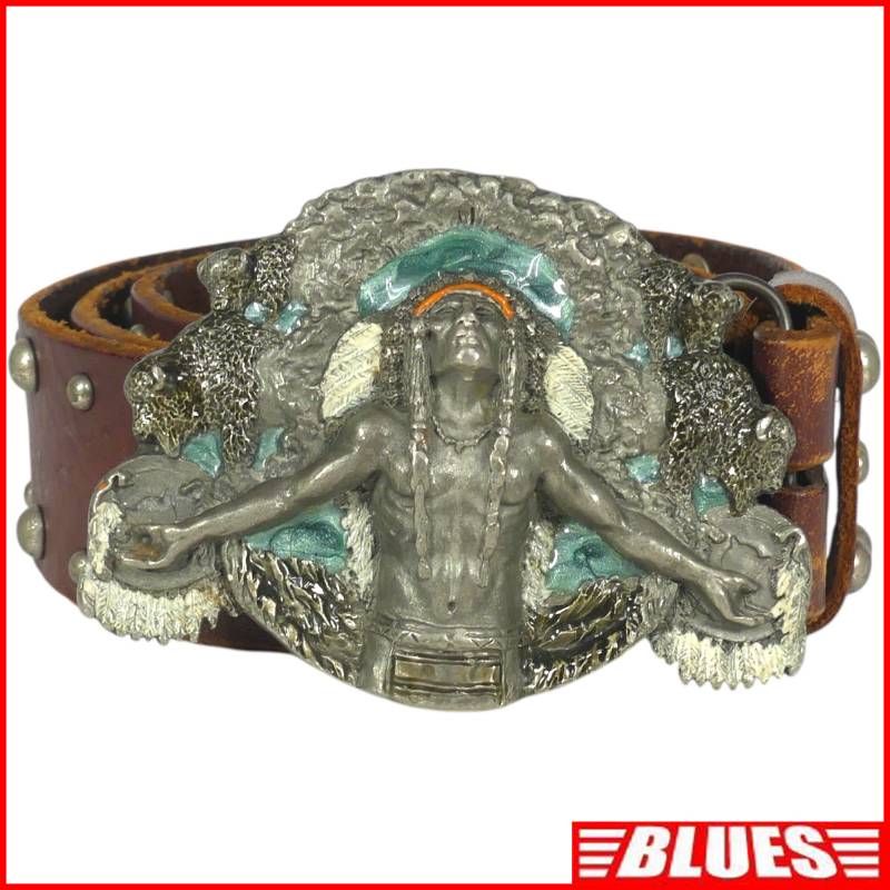 SISKIYOU レザーベルト インディアン バックル スタッズ ベルト ヴィンテージ 本革 レザー 茶 ベルト一覧 SEULB屋着古 X8044