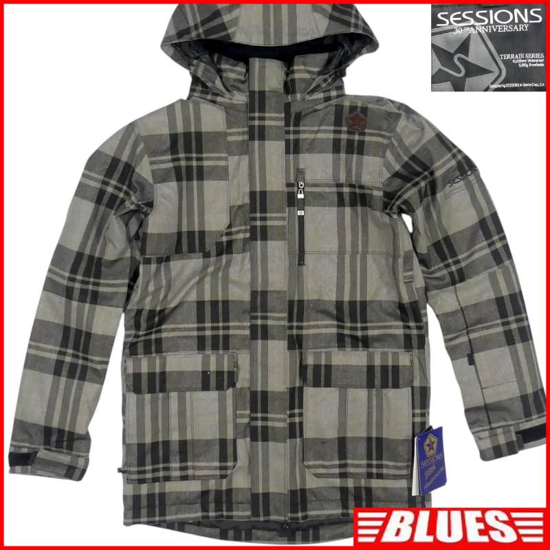 SESSIONS セッションズ 30周年モデル ジャケット スノボ スキー S ブルゾン グレー チェック 古着 メンズ ジャケット_ブルゾン_サイズS一覧 SEULB屋着古 X8067