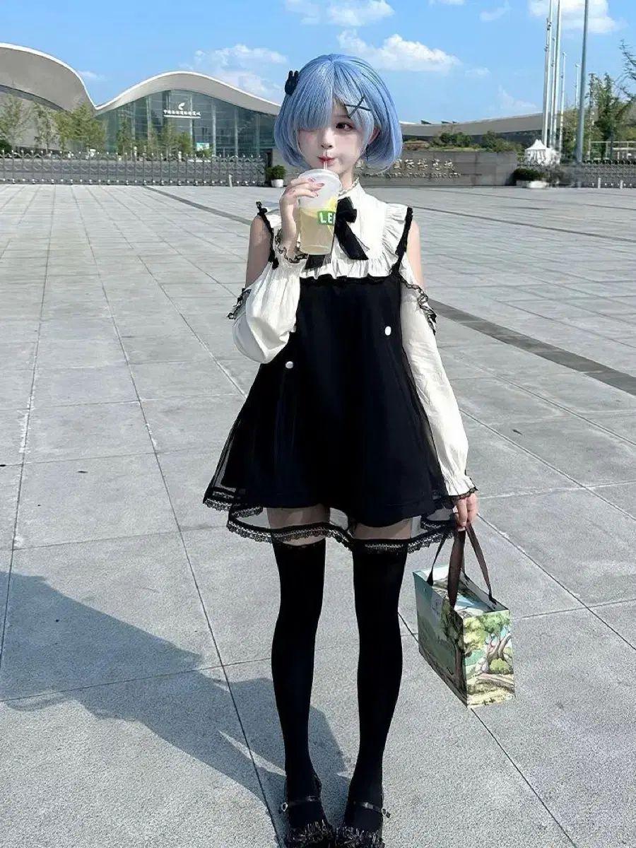 ブラック ホワイト リボン レース パッチ ONE PIECE